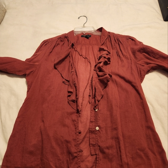LRL Ralph Lauren Women's Sheer Cotton Ruffled Rust/Red Top - Picture 1 of 9